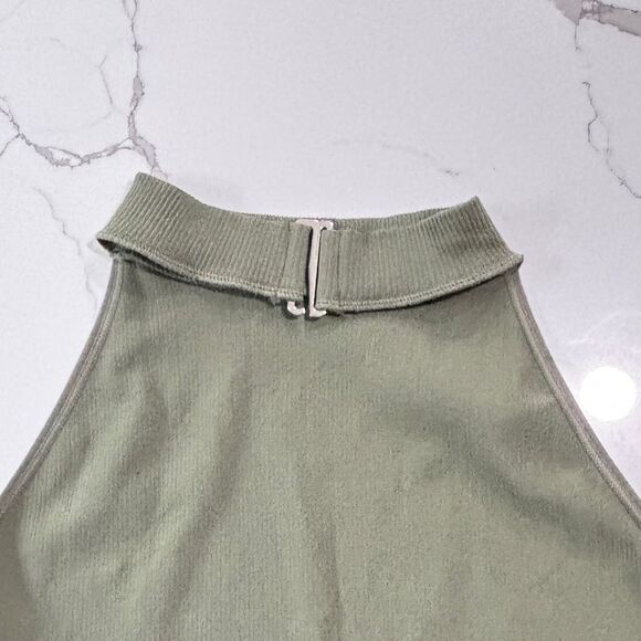 Cotton Candy Women’s Open Back Halter Army Green Sleeveless Ribbed Bodysuit M/L - Picture 8 of 11